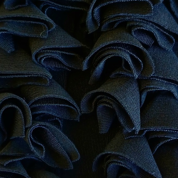 Chicos Travelers Black Ruffle Trim Open Front Cardigan Ribbed Knit Size 3 XL - Picture 8 of 10